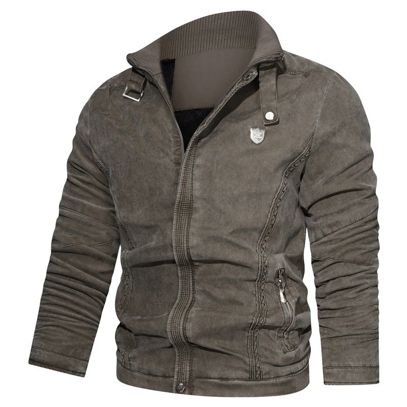 Herren leichter Canvas-Bomber mit Stehkragen, Reißverschluss und Reißverschlusstaschen Drune