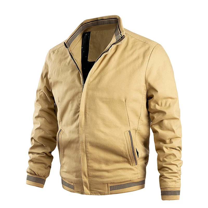 Herren Leichter Canvas-Bomber mit gestreiften Rippbündchen und Stehkragen Drune
