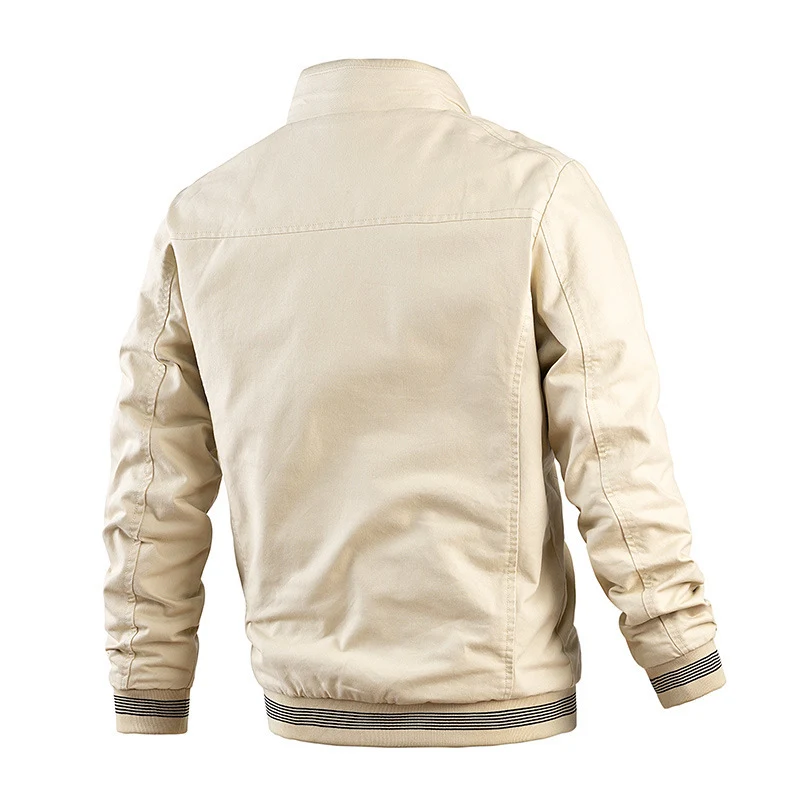 Herren Leichter Canvas-Bomber mit gestreiften Rippbündchen und Stehkragen Drune