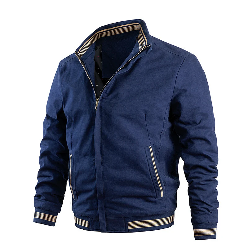 Herren Leichter Canvas-Bomber mit gestreiften Rippbündchen und Stehkragen Drune
