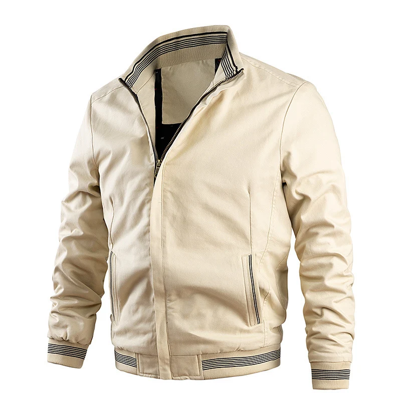 Herren leichter Canvas-Bomber im Retro-Pilotencut mit gestreiften Rippbündchen und verdeckter Reißverschluss Drune