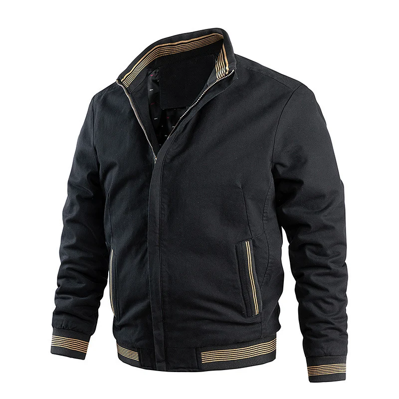 Herren leichter Canvas-Bomber im Retro-Pilotencut mit gestreiften Rippbündchen und verdeckter Reißverschluss Drune