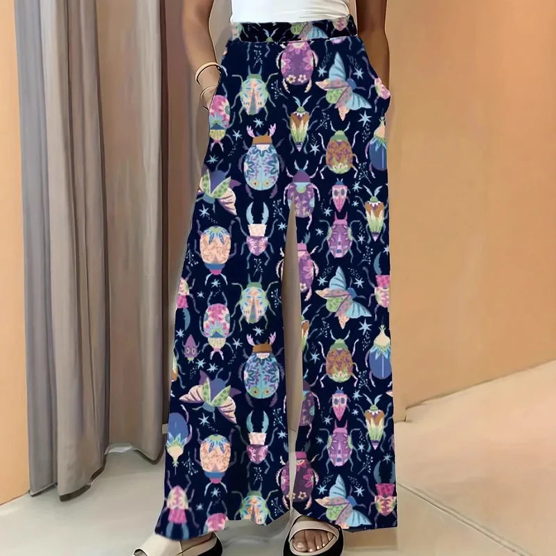 Damen Weite Palazzo-Hose mit elastischem Bund und auffälligem Käferprint Drune