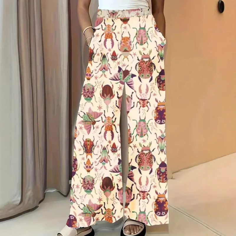 Damen Weite Palazzo-Hose mit elastischem Bund und auffälligem Käferprint Drune