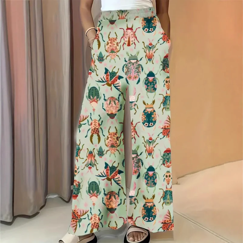 Damen Weite Palazzo-Hose mit elastischem Bund und auffälligem Käferprint Drune
