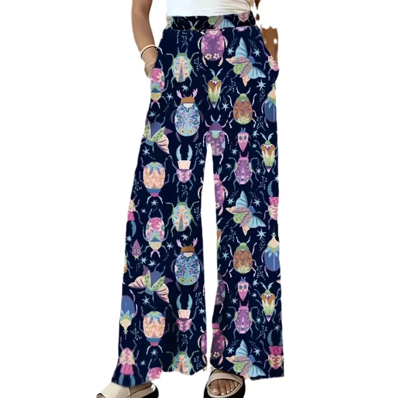 Damen Weite Palazzo-Hose mit elastischem Bund und auffälligem Käferprint Drune