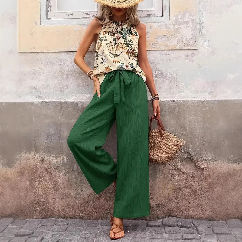 Damen weite Leinenhose mit Kordelzug und Faltenoptik Drune