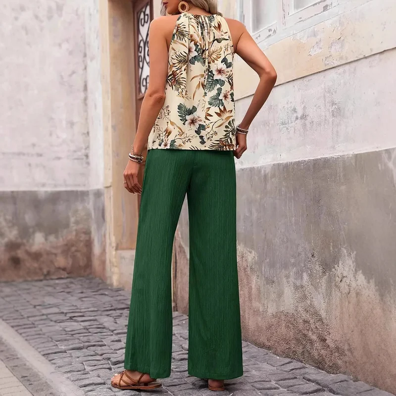 Damen weite Leinenhose mit Kordelzug und Faltenoptik Drune