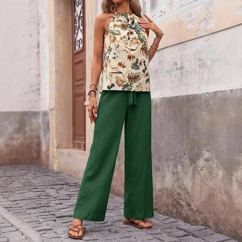 Damen weite Leinenhose mit Kordelzug und Faltenoptik Drune