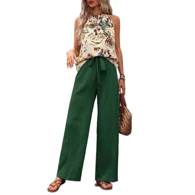 Damen weite Leinenhose mit Kordelzug und Faltenoptik Drune