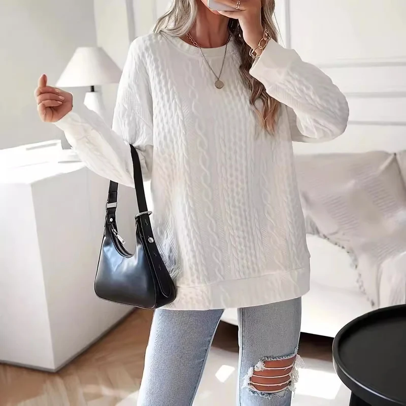 Damen Oversize Strick‑Sweatshirt mit Zopfmuster und geripptem Saum Drune