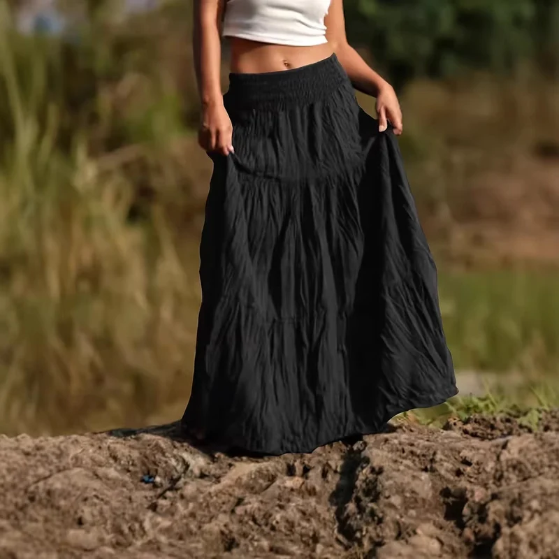 Damen Maxirock mit Stufen, gerafftem Smokbund und luftigem Crinkle-Stoff Drune