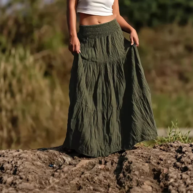 Damen Maxirock mit Stufen, gerafftem Smokbund und luftigem Crinkle-Stoff Drune