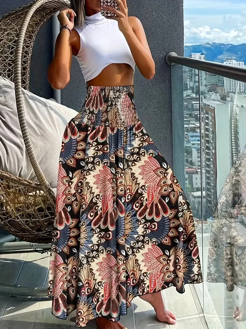 Damen Maxirock mit hohem Smokbund und floraler Paisley‑Optik Drune