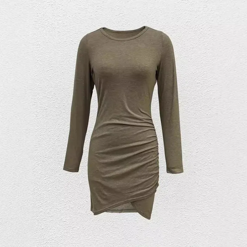 Damen Langärmeliges Wickel‑Optik‑Tulpenkleid mit Seitentaschen Drune