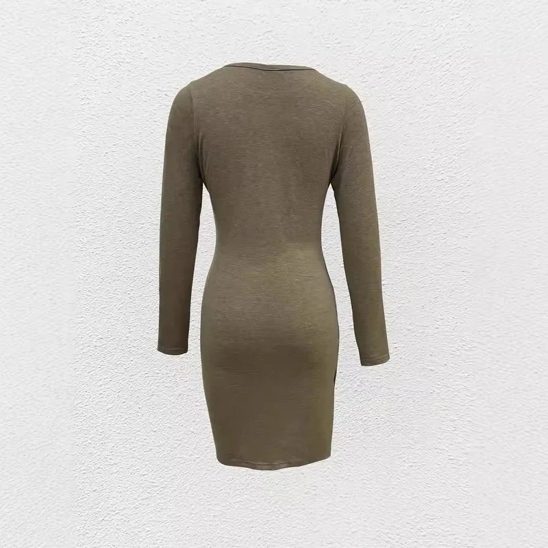 Damen Langärmeliges Wickel‑Optik‑Tulpenkleid mit Seitentaschen Drune