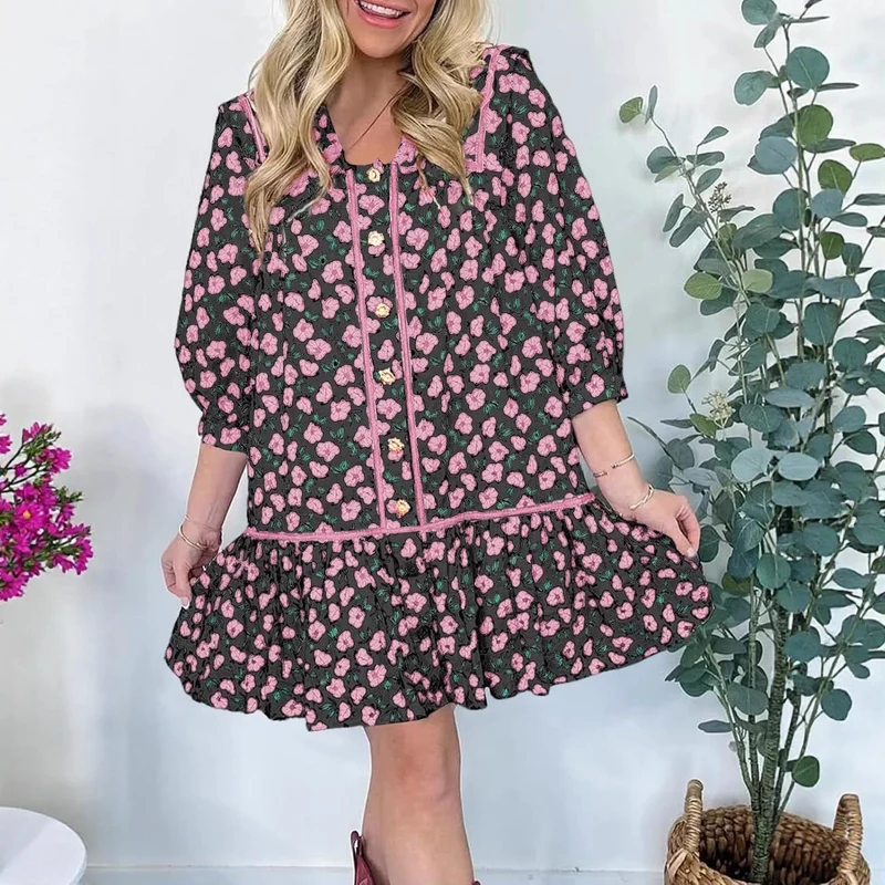Damen Florales Mini-Hemdkleid mit übergroßem Matrosenkragen Drune