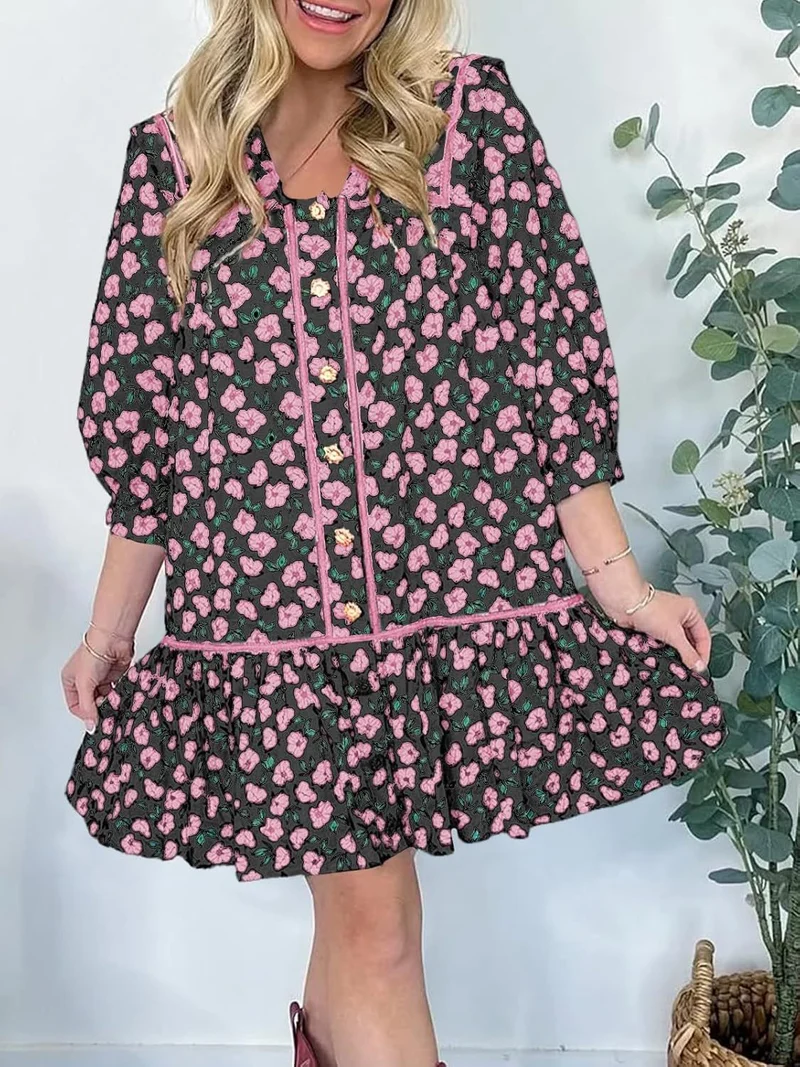 Damen Florales Mini-Hemdkleid mit übergroßem Matrosenkragen Drune