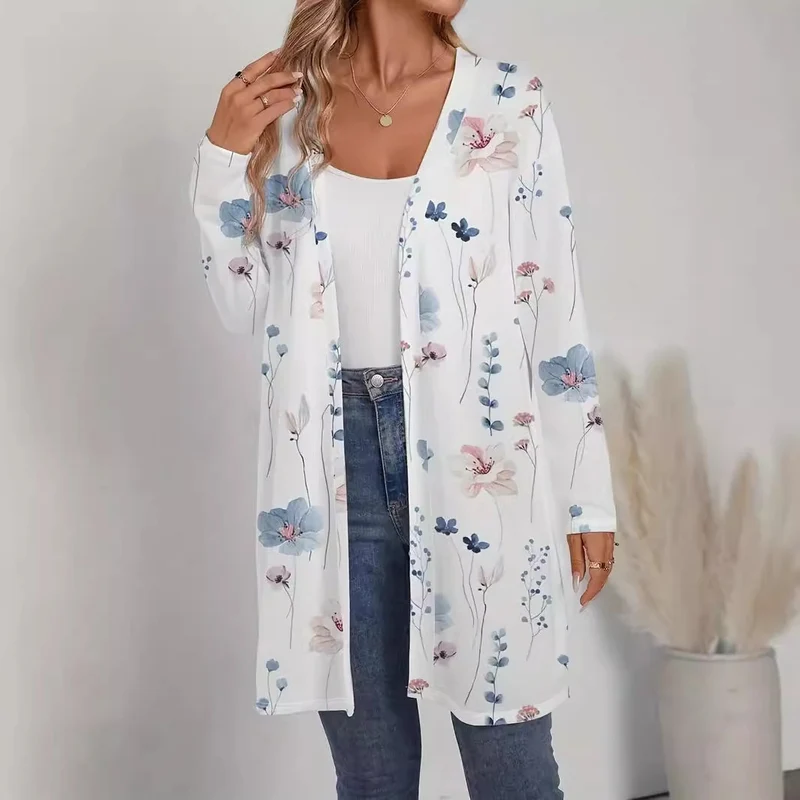 Damen Floraler Longline-Cardigan mit offenem Schnitt und leichtem Viskose-Mix Drune