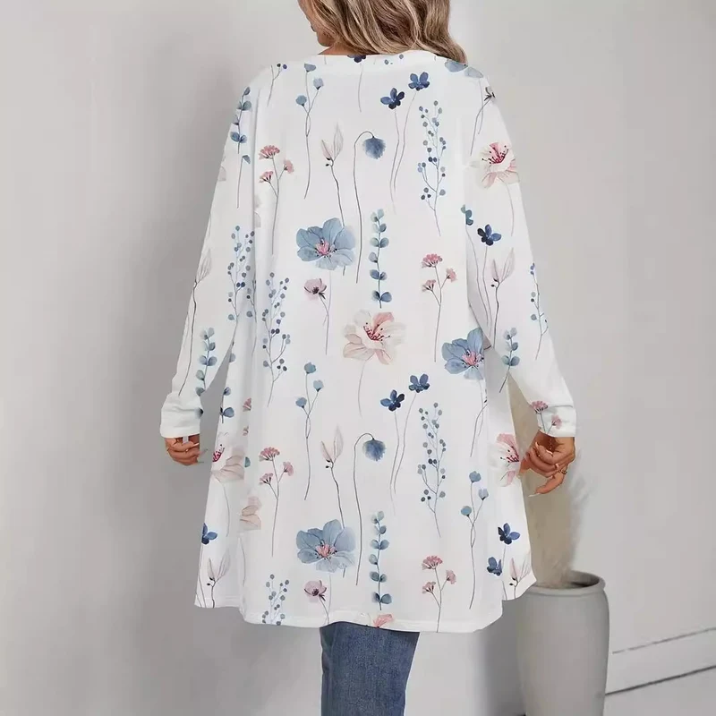 Damen Floraler Longline-Cardigan mit offenem Schnitt und leichtem Viskose-Mix Drune