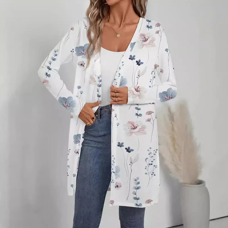 Damen Floraler Longline-Cardigan mit offenem Schnitt und leichtem Viskose-Mix Drune