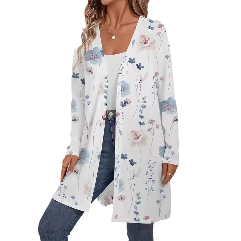 Damen Floraler Longline-Cardigan mit offenem Schnitt und leichtem Viskose-Mix Drune