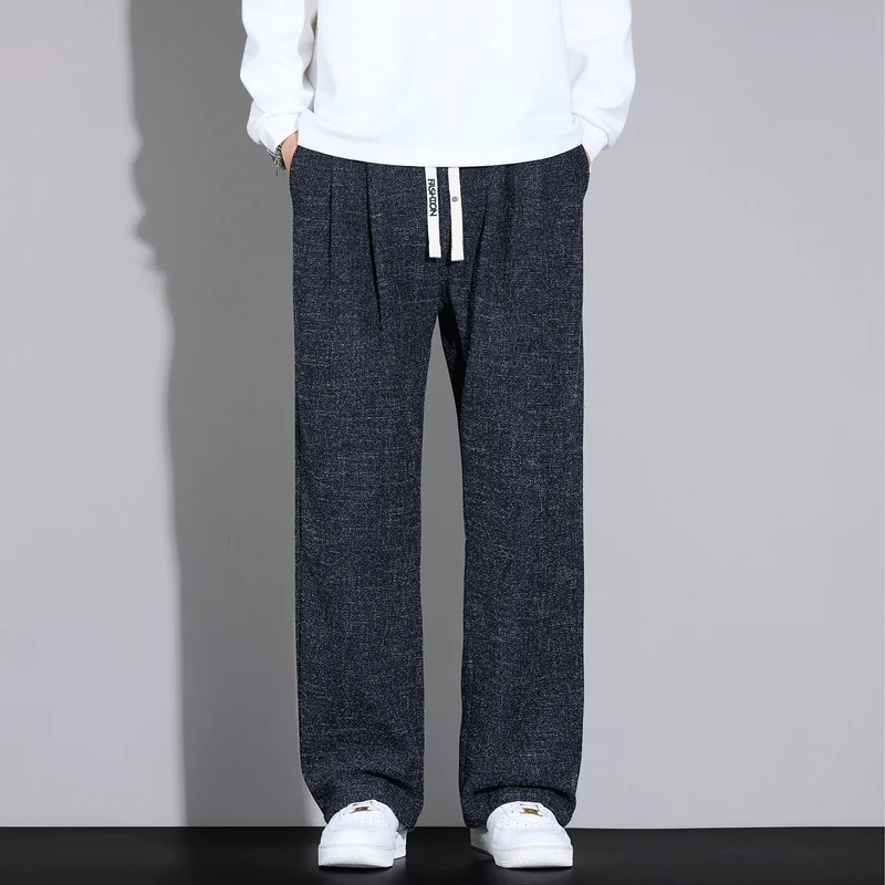 Herren Weite Leichte Stoffhose mit Bundfalten, Kordelzug und seitlichem Designstreifen Drune