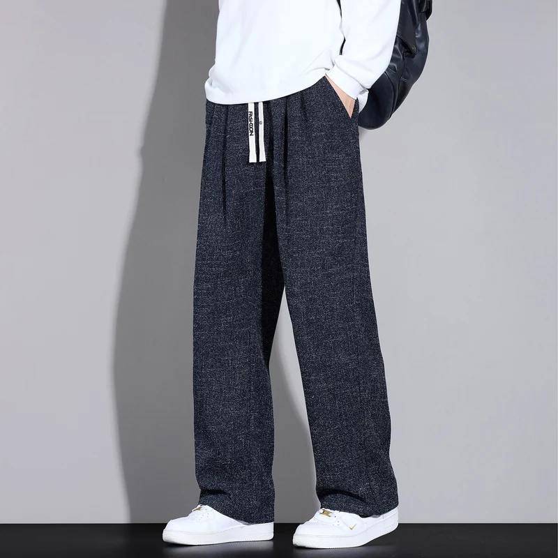 Herren Weite Leichte Stoffhose mit Bundfalten, Kordelzug und seitlichem Designstreifen Drune
