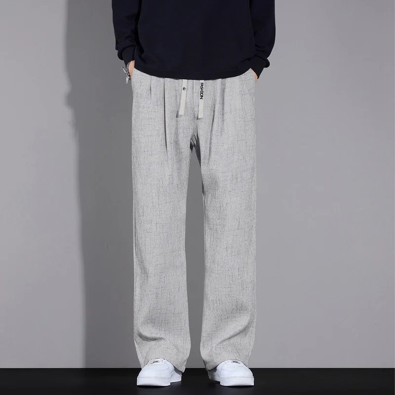 Herren Weite Leichte Stoffhose mit Bundfalten, Kordelzug und seitlichem Designstreifen Drune