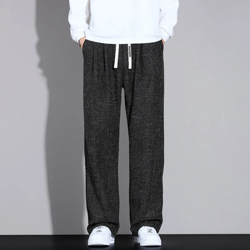 Herren Weite Leichte Stoffhose mit Bundfalten, Kordelzug und seitlichem Designstreifen Drune