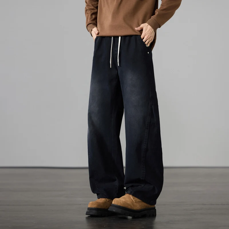Herren Weite Baumwoll-Drawstring-Hose im Vintage-Waschlook Drune