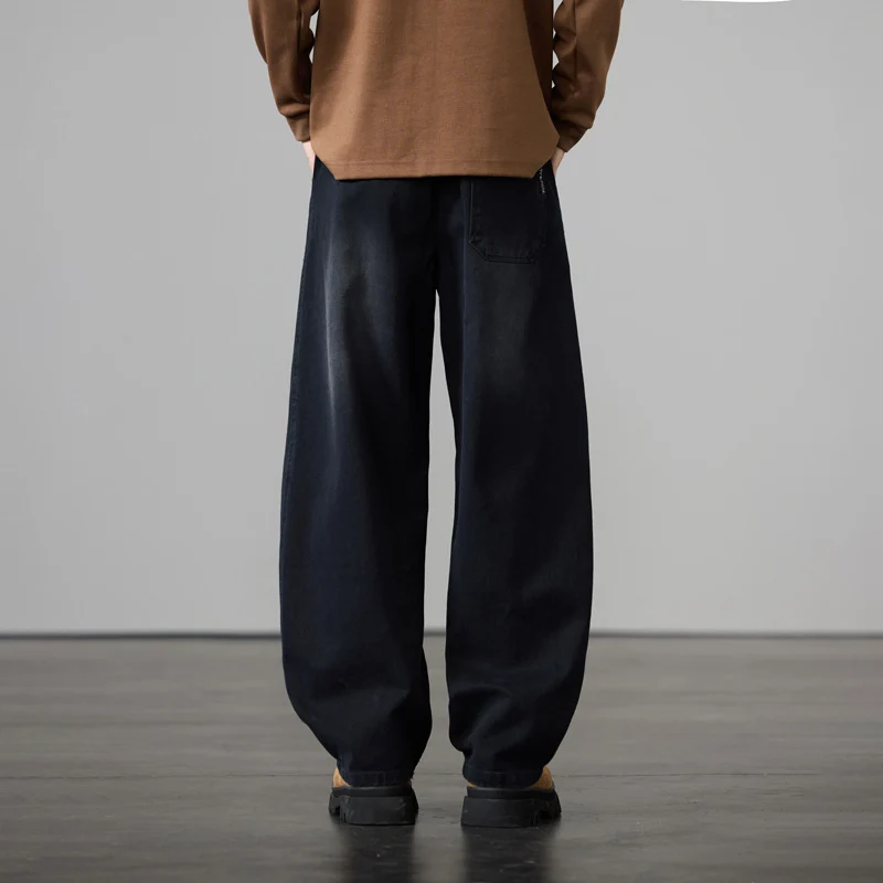 Herren Weite Baumwoll-Drawstring-Hose im Vintage-Waschlook Drune