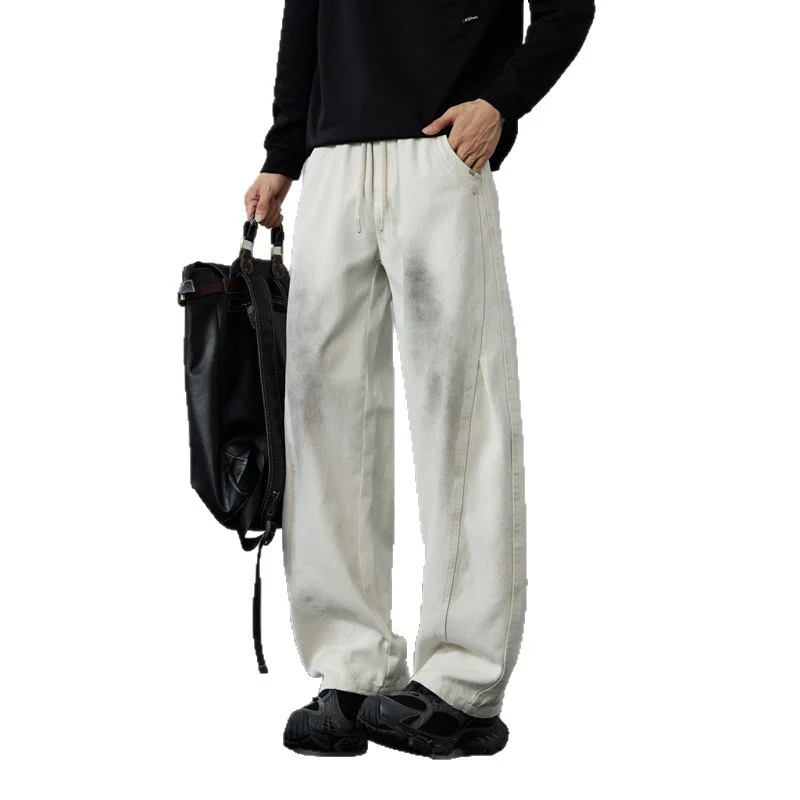 Herren Weite Baumwoll-Drawstring-Hose im Vintage-Waschlook Drune