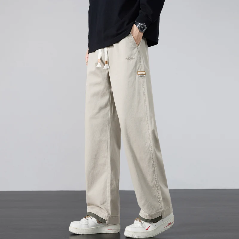 Herren Weite Baumwoll-Canvas-Hose im Wide‑Leg mit Kordelzugbund Drune