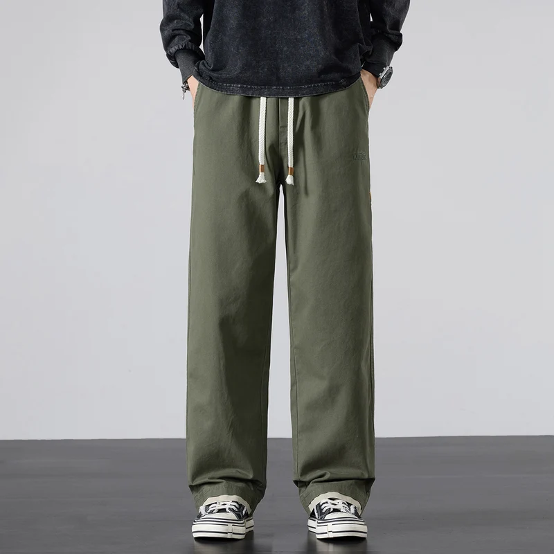 Herren Weite Baumwoll-Canvas-Hose im Wide‑Leg mit Kordelzugbund Drune