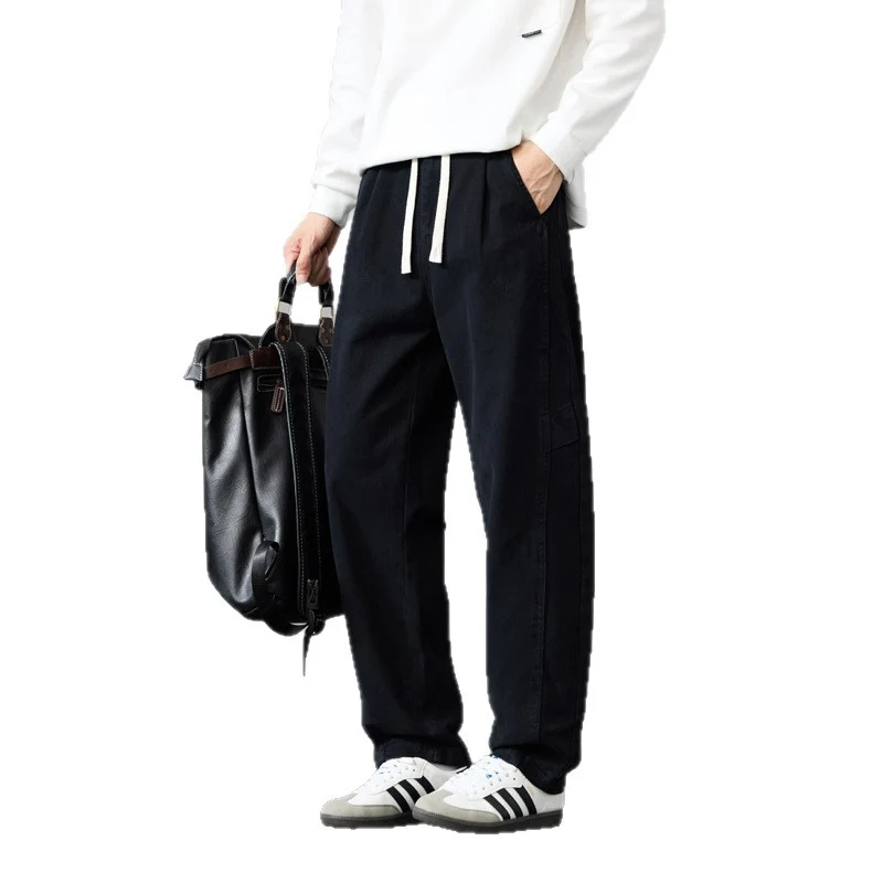 Herren Weite Baumwoll-Canvas Cargo-Hose mit Tunnelzugbund und Mehrfachtaschen Drune