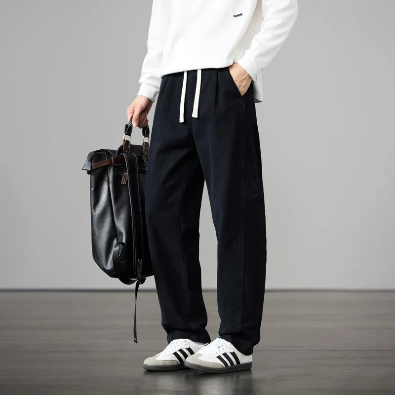Herren Weite Baumwoll-Canvas Cargo-Hose mit Tunnelzugbund und Mehrfachtaschen Drune