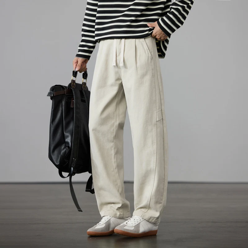 Herren Weite Baumwoll-Canvas Cargo-Hose mit Tunnelzugbund und Mehrfachtaschen Drune
