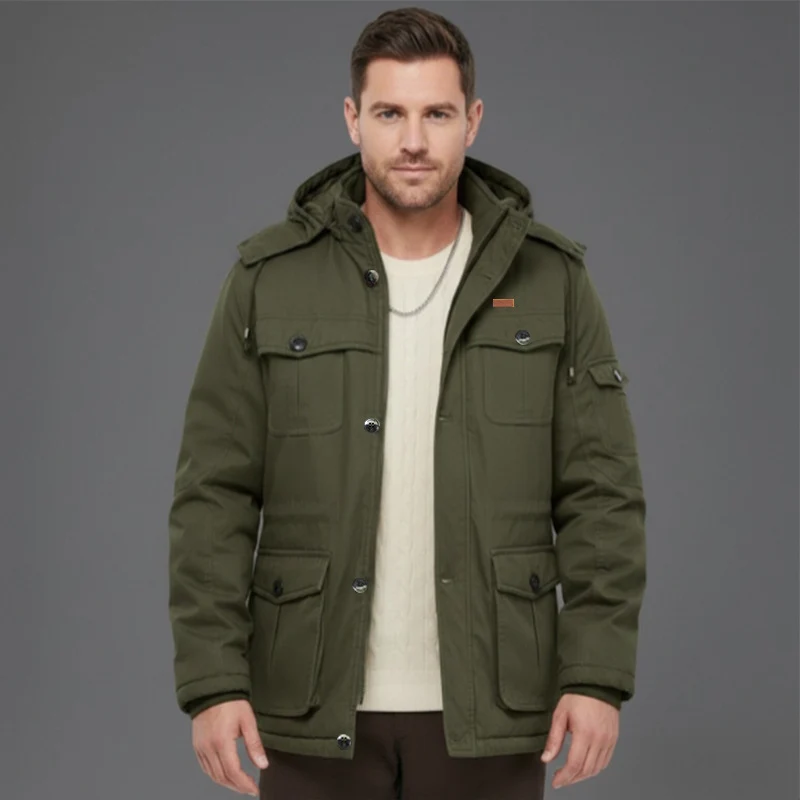 Herren Wattierte Winterparka mit Kapuze und multifunktionalen Taschen Drune