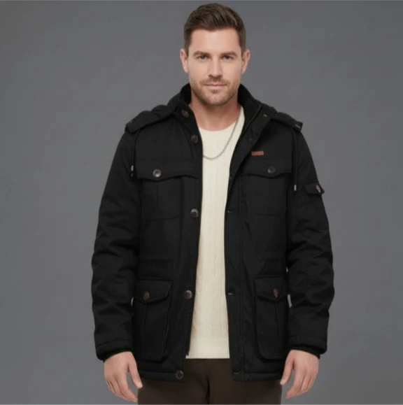 Herren Wattierte Winterparka mit Kapuze und multifunktionalen Taschen Drune