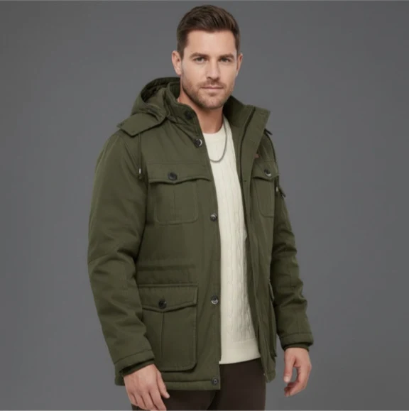 Herren Wattierte Winterparka mit Kapuze und multifunktionalen Taschen Drune