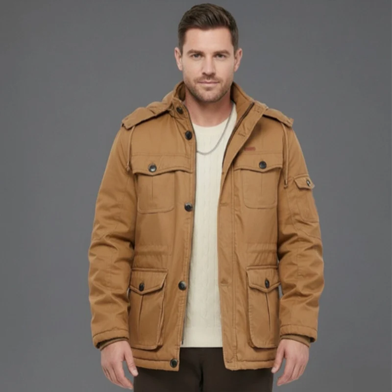Herren Wattierte Winterparka mit Kapuze und multifunktionalen Taschen Drune