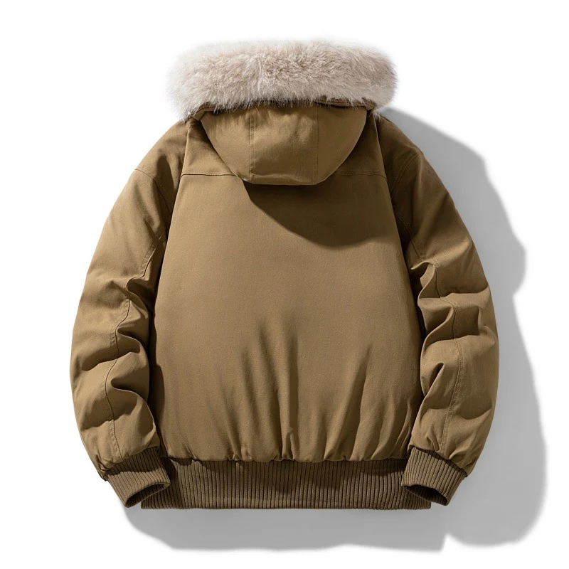 Herren Wattierte Winterjacke mit Kunstpelz-Kapuze, gestepptem kariertem Innenfutter und Bomberbündchen Drune