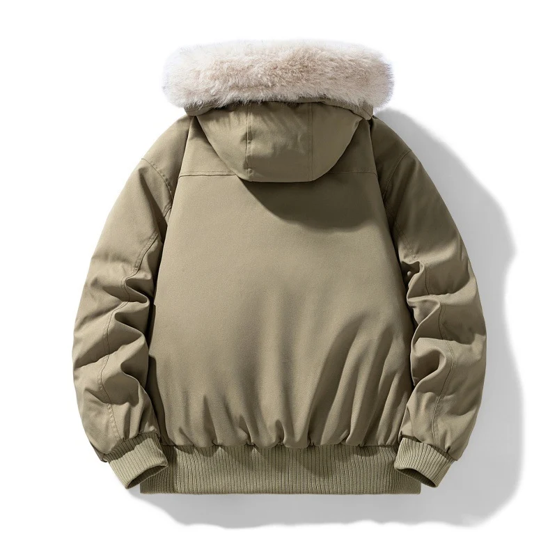 Herren Wattierte Winterjacke mit Kunstpelz-Kapuze, gestepptem kariertem Innenfutter und Bomberbündchen Drune