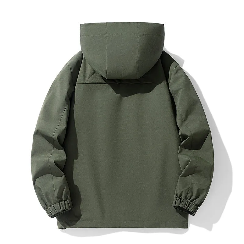Herren Wasserabweisende Softshell-Outdoorjacke mit Kapuze, atmungsaktivem Netzfutter und verdecktem Reißverschluss Drune