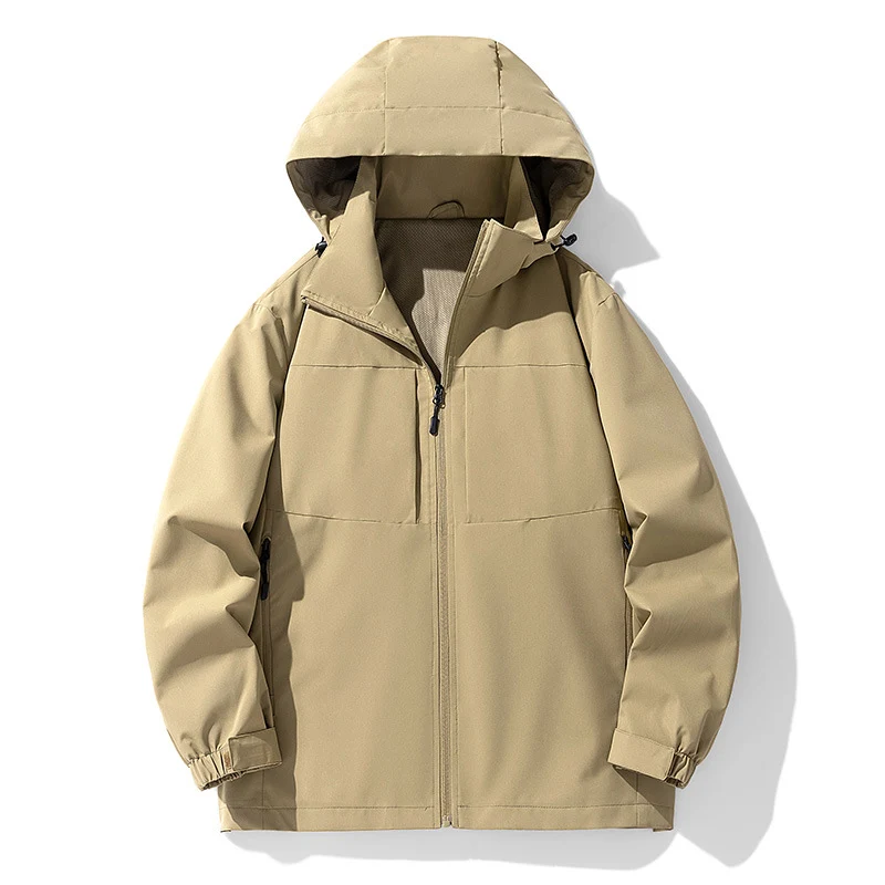 Herren Wasserabweisende Softshell-Outdoorjacke mit Kapuze, atmungsaktivem Netzfutter und verdecktem Reißverschluss Drune