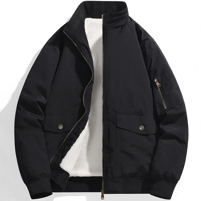 Herren Utility-Fliegerjacke mit Teddyfutter, Stehkragen und Ärmel-Tasche Drune