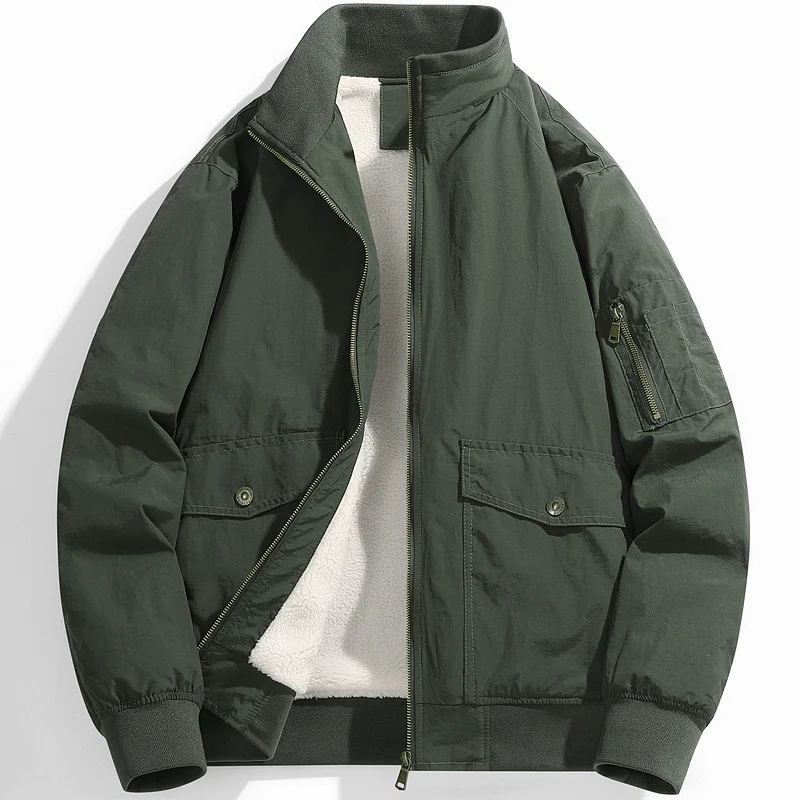Herren Utility-Fliegerjacke mit Teddyfutter, Stehkragen und Ärmel-Tasche Drune