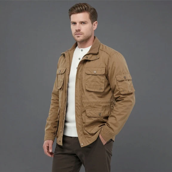 Herren Utility-Fieldjacke mit mehreren Pattentaschen und verstellbarer Taille Drune
