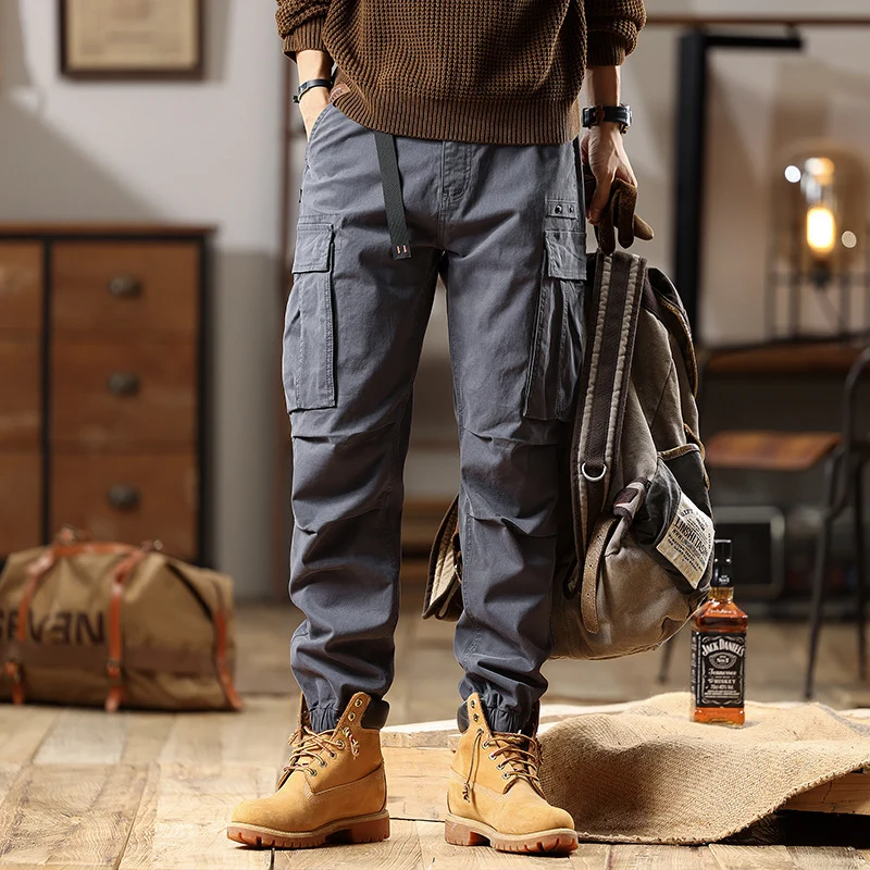 Herren Utility-Cargo-Hose mit verstellbarem Gürtelbund, Mehrfachtaschen und elastischem Saum Drune